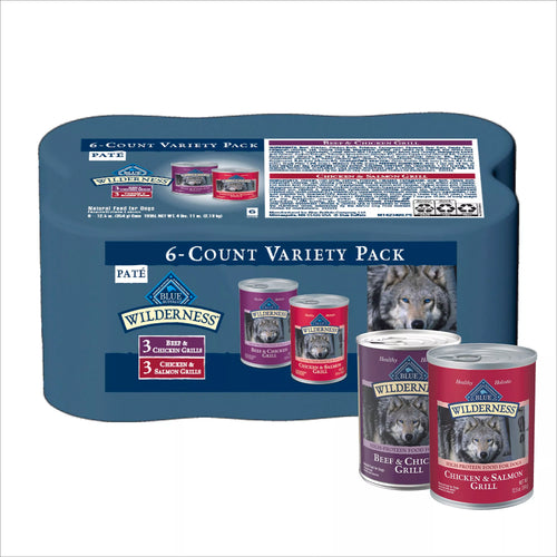 Blue Buffalo Wilderness Pet Food Variety Pack Adult Wet Dog Food - Grain-Free Pet Food, 12.5 oz, 6 Count