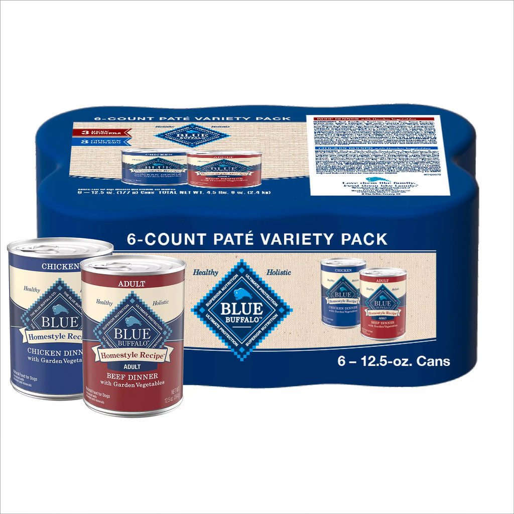 Blue Buffalo Homestyle Recipe Pet Food Variety Pack Adult Dog Wet Food - Chicken & Beef, 12.5 oz, 6 Count
