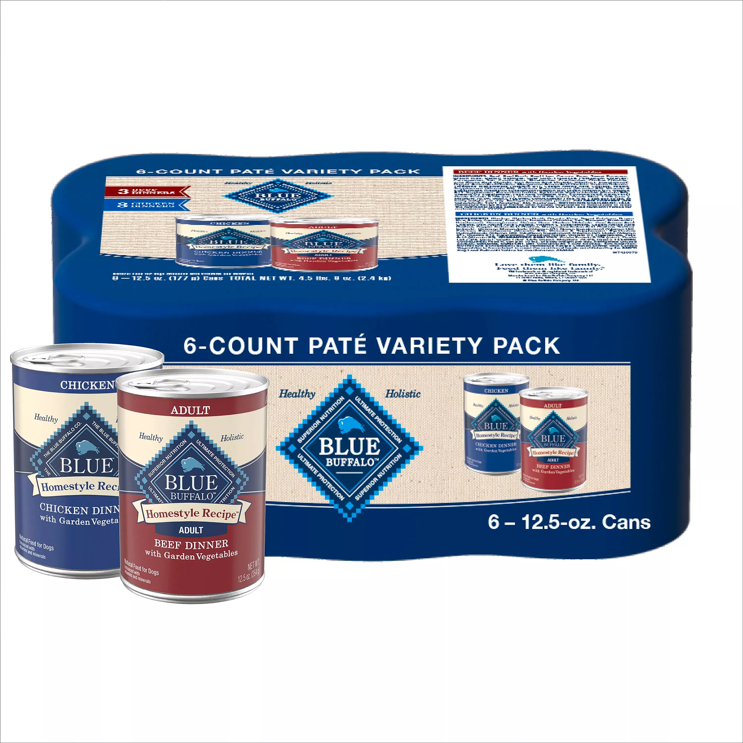 Blue Buffalo Homestyle Recipe Pet Food Variety Pack Adult Dog Wet Food - Chicken & Beef, 12.5 oz, 6 Count