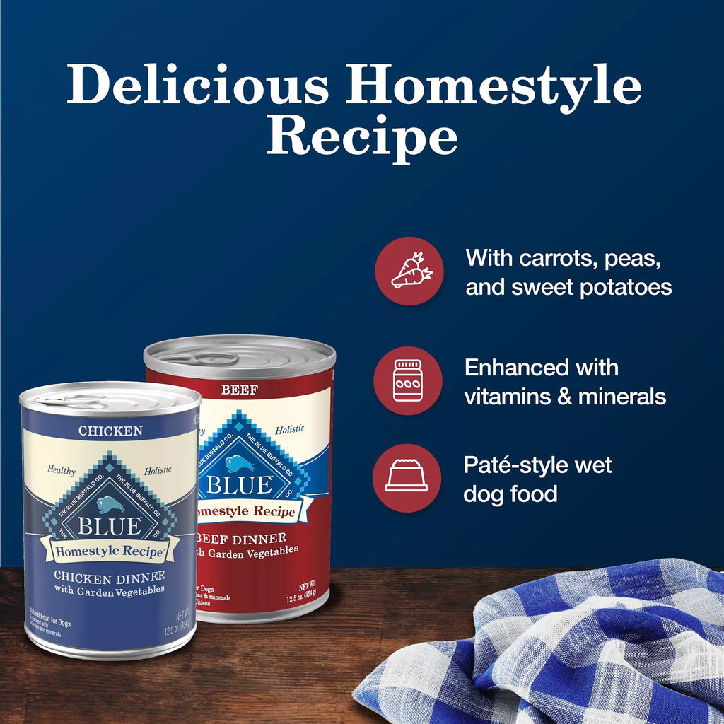 Blue Buffalo Homestyle Recipe Pet Food Variety Pack Adult Dog Wet Food - Chicken & Beef, 12.5 oz, 6 Count