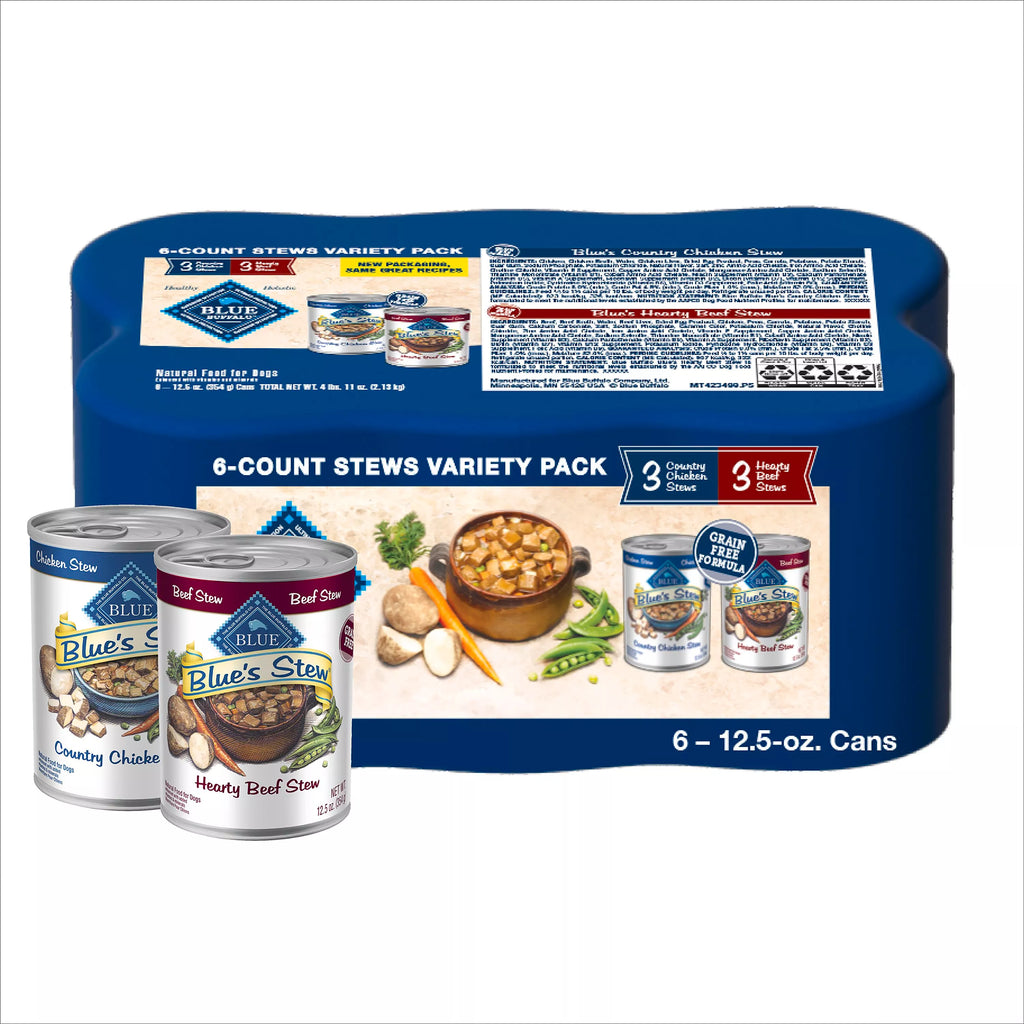 Blue Buffalo Blue's Stew Pet Food Variety Pack Adult Dog Wet Food - Chicken & Beef, 12.5 oz, 6 Count
