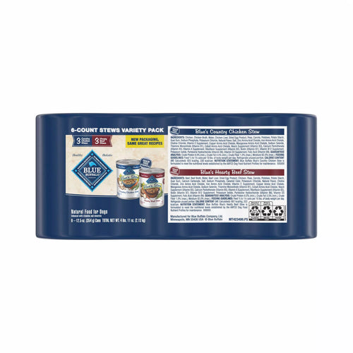 Blue Buffalo Blue's Stew Pet Food Variety Pack Adult Dog Wet Food - Chicken & Beef, 12.5 oz, 6 Count