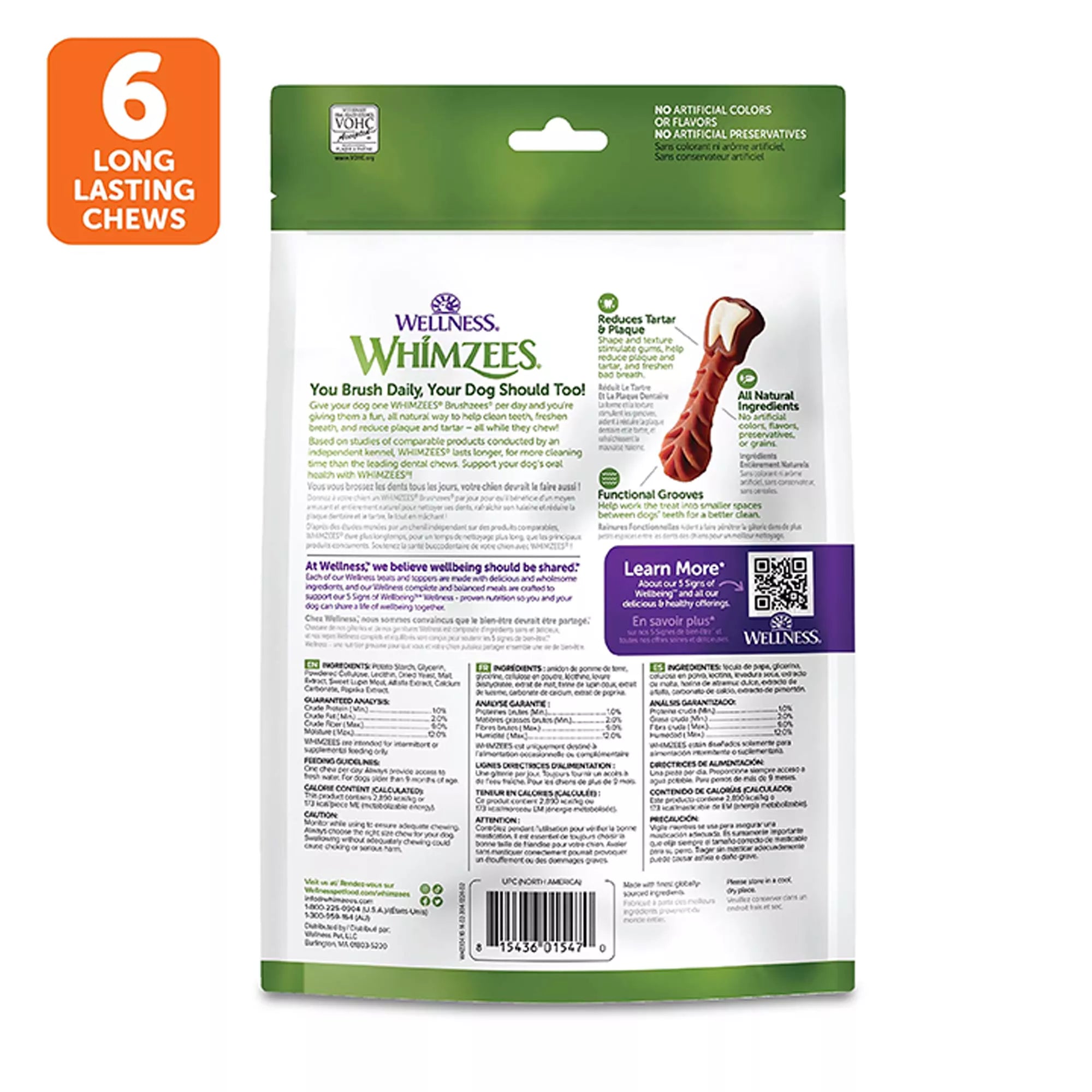 Whimzees Brushzees Large Dog Dental Treats - Vegetable