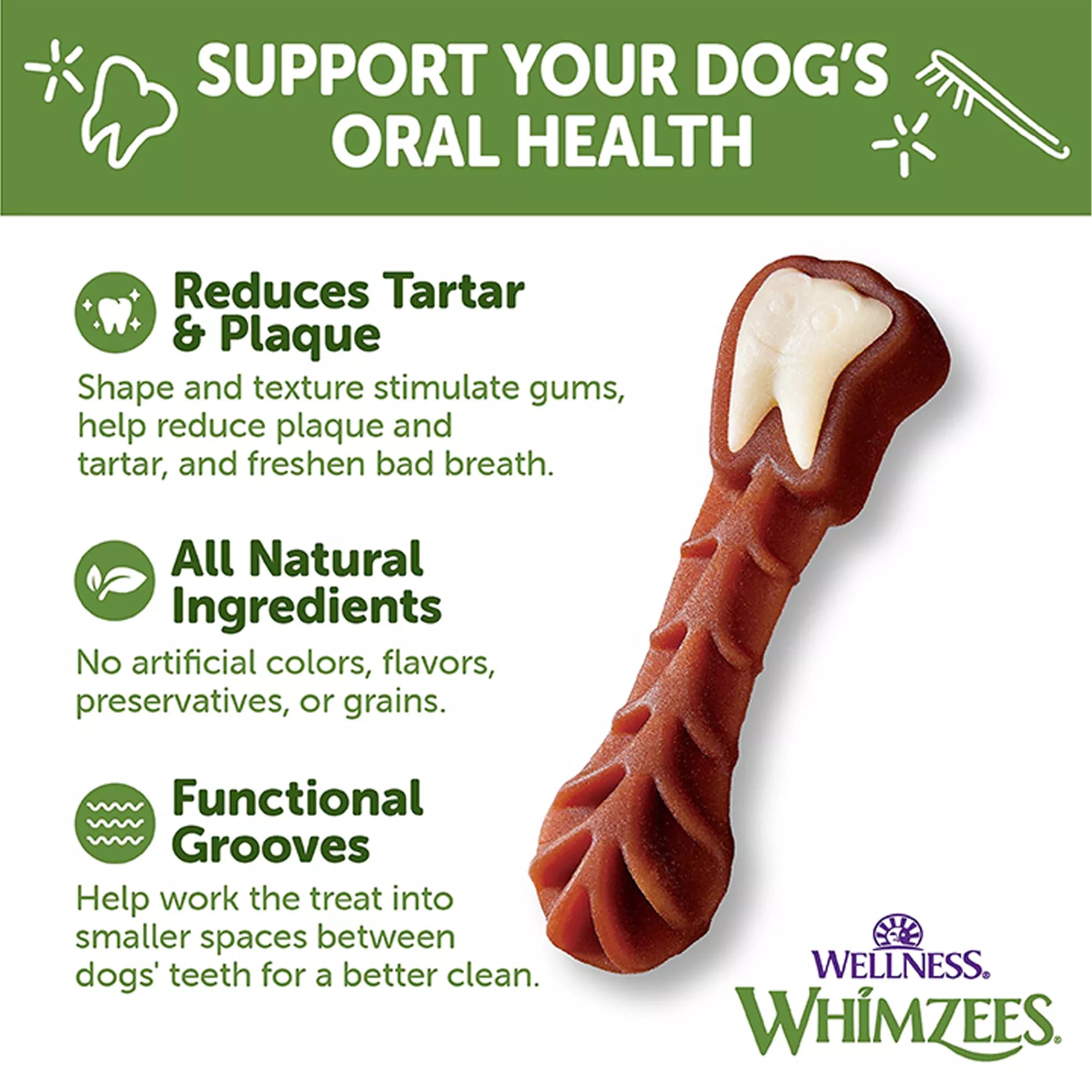 Whimzees Brushzees Large Dog Dental Treats - Vegetable