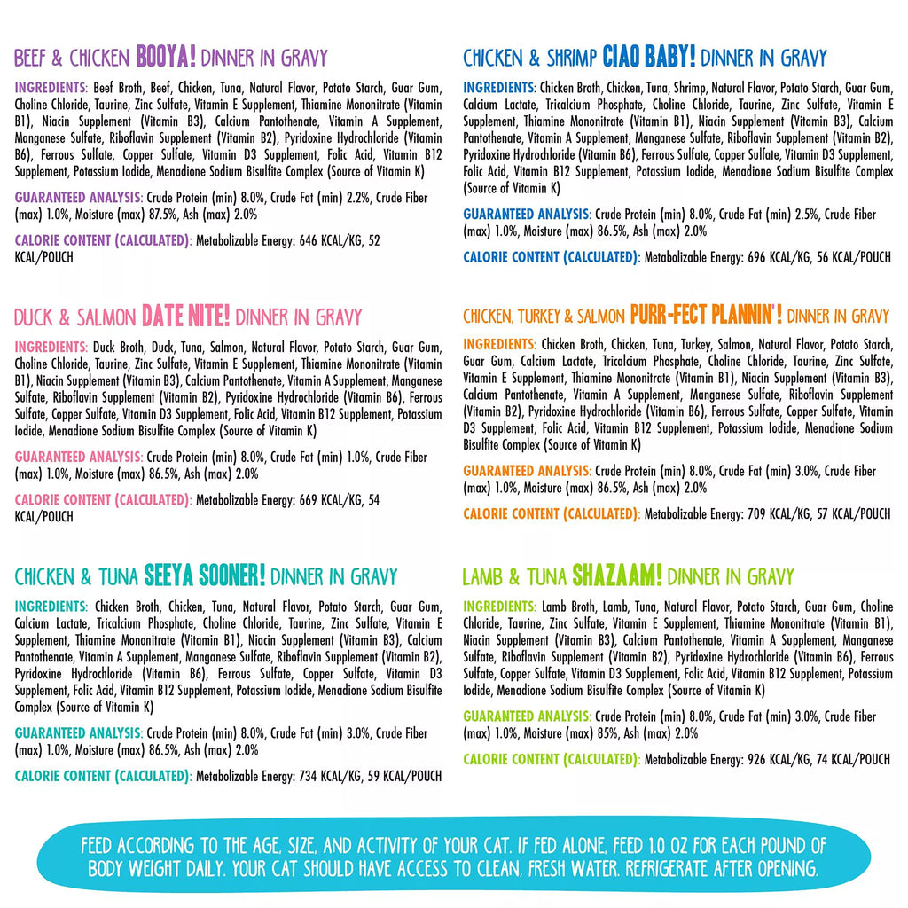 B.F.F. OMG Wet Pet Food in Gravy! For Land & Sea Lovers Potluck O' Pouches Wet Cat Food - Pet Food Variety Pack, 12ct