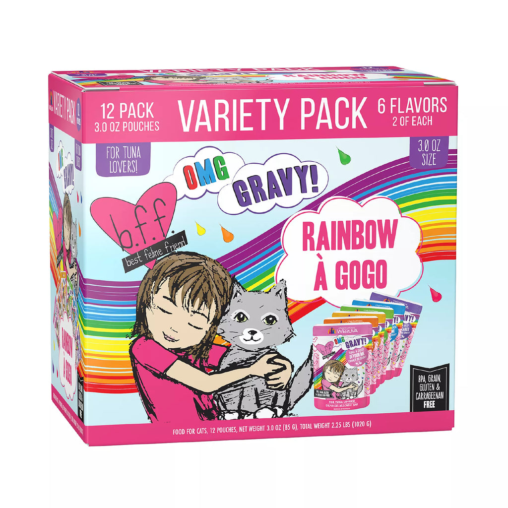 B.F.F. OMG Wet Pet Food in Gravy! For Tuna Lovers Rainbow A Gogo Wet Cat Food - Pet Food Variety Pack, 12ct