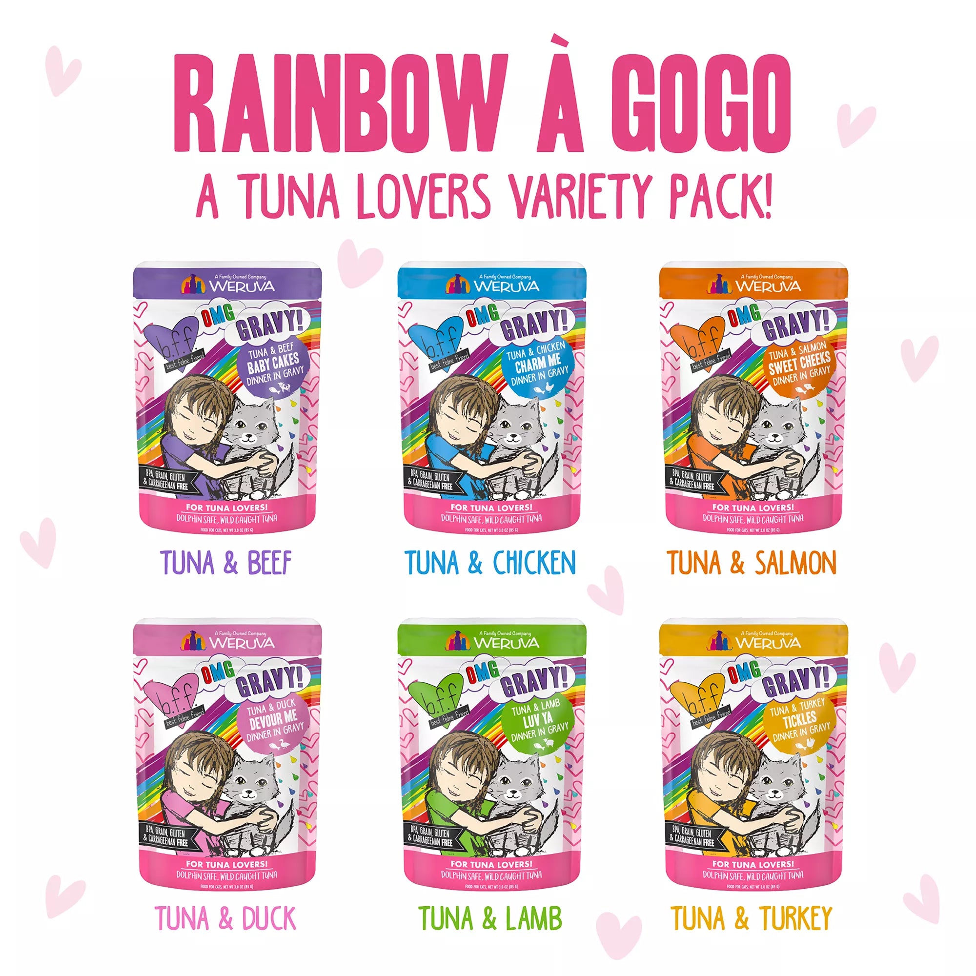 B.F.F. OMG Wet Pet Food in Gravy! For Tuna Lovers Rainbow A Gogo Wet Cat Food - Pet Food Variety Pack, 12ct