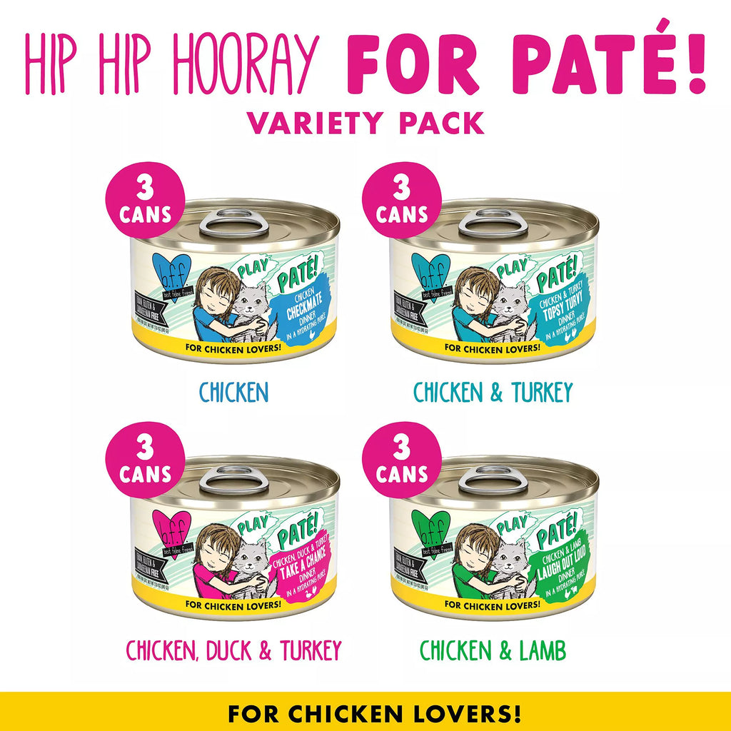 B.F.F. PLAY Pate! For Chicken Lovers Hip Hip Hooray For Pate! Wet Cat Food - Pet Food Variety Pack, 12ct
