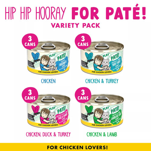 B.F.F. PLAY Pate! For Chicken Lovers Hip Hip Hooray For Pate! Wet Cat Food - Pet Food Variety Pack, 12ct