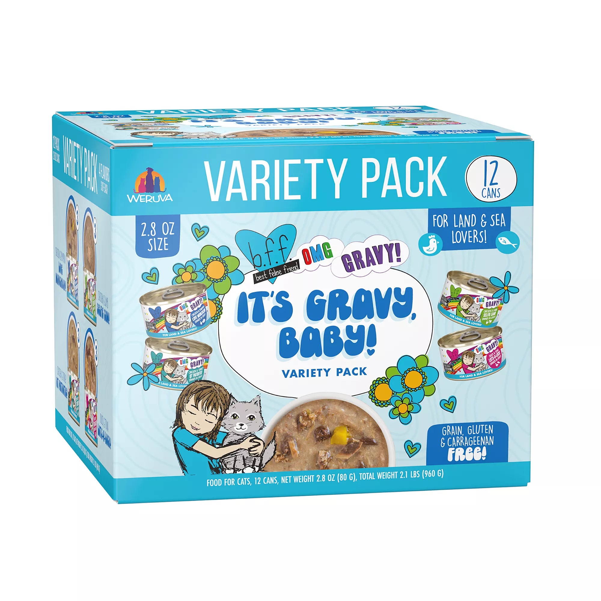B.F.F. OMG Wet Pet Food in Gravy! For Land & Sea Lovers It's Wet Pet Food in Gravy, Baby! Wet Cat Food - Pet Food Variety Pack, 12ct