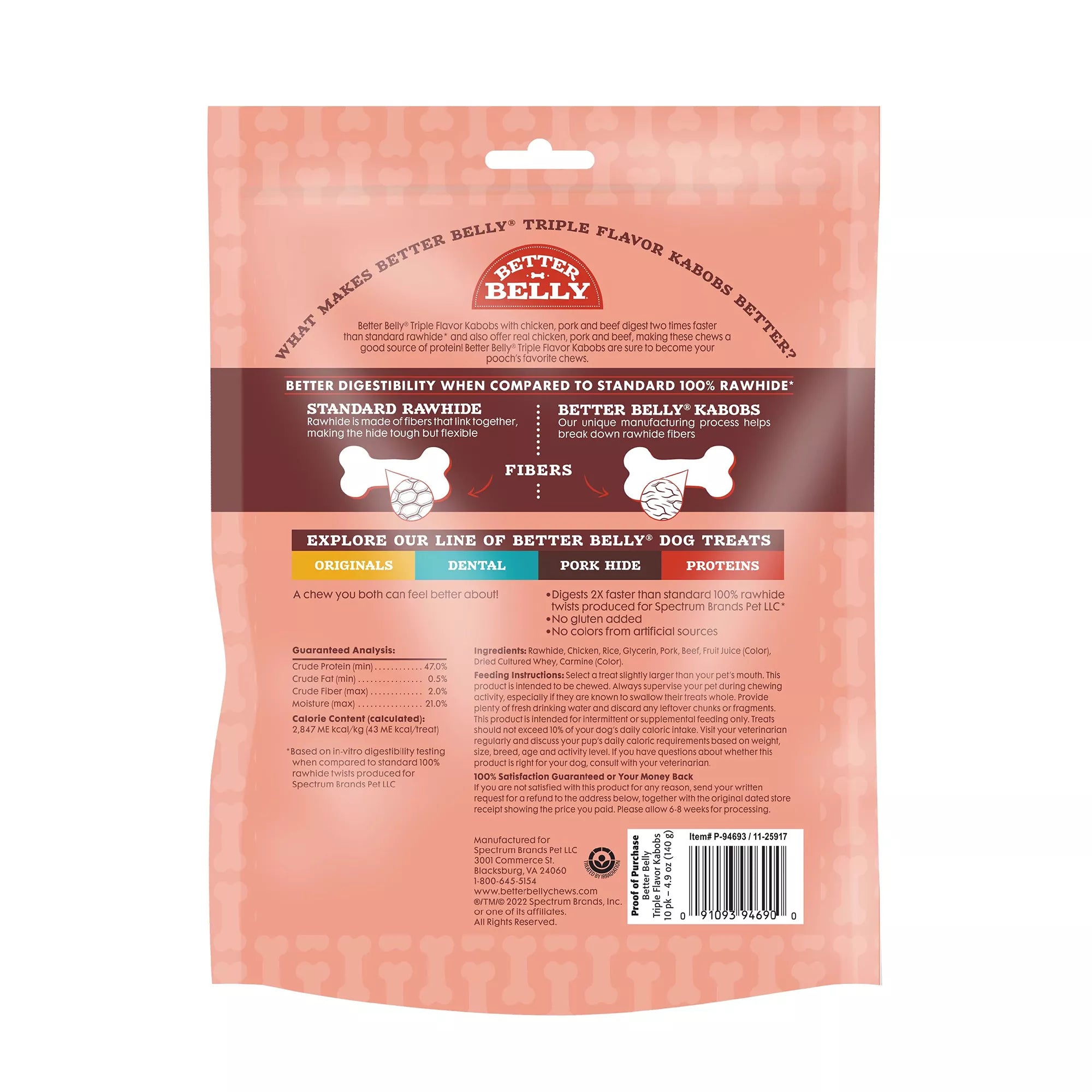 Better Belly Long-lasting Kabob Dog Chew Treat - Chicken, Pork and Beef
