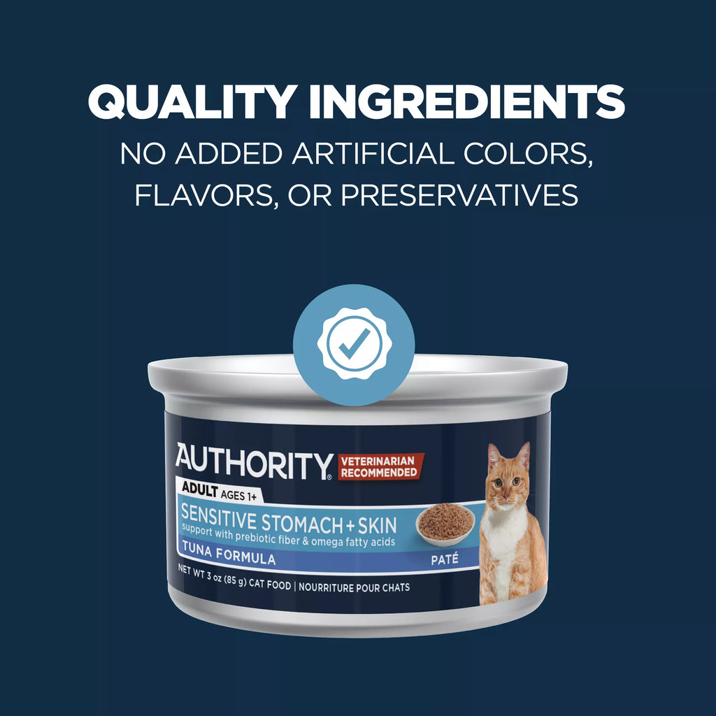 Authority Sensitive Stomach + Skin Adult Cat Wet Food - Pate, 3 oz