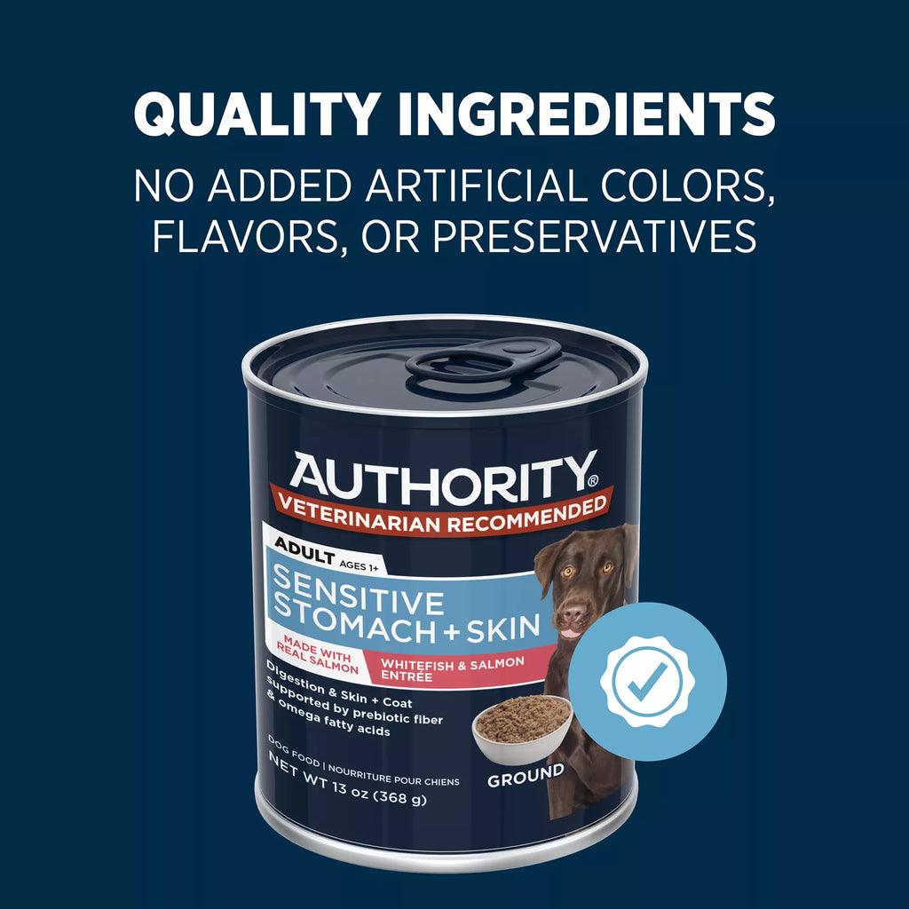 Authority Sensitive Skin & Stomach Food Whitefish & Salmon Entree Adult Wet Dog Food - 13 oz