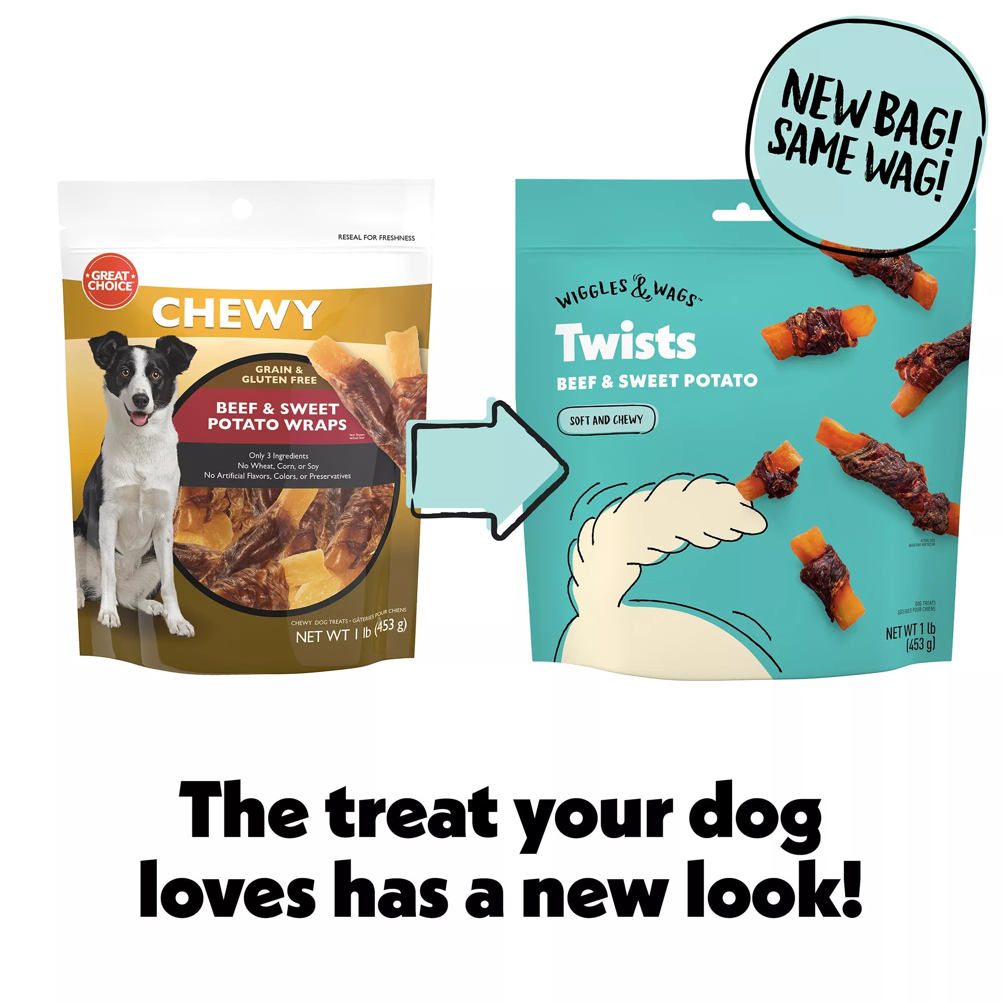 Wiggles & Wags Beef & Sweet Potato Twists Dog Treats 16 OZ