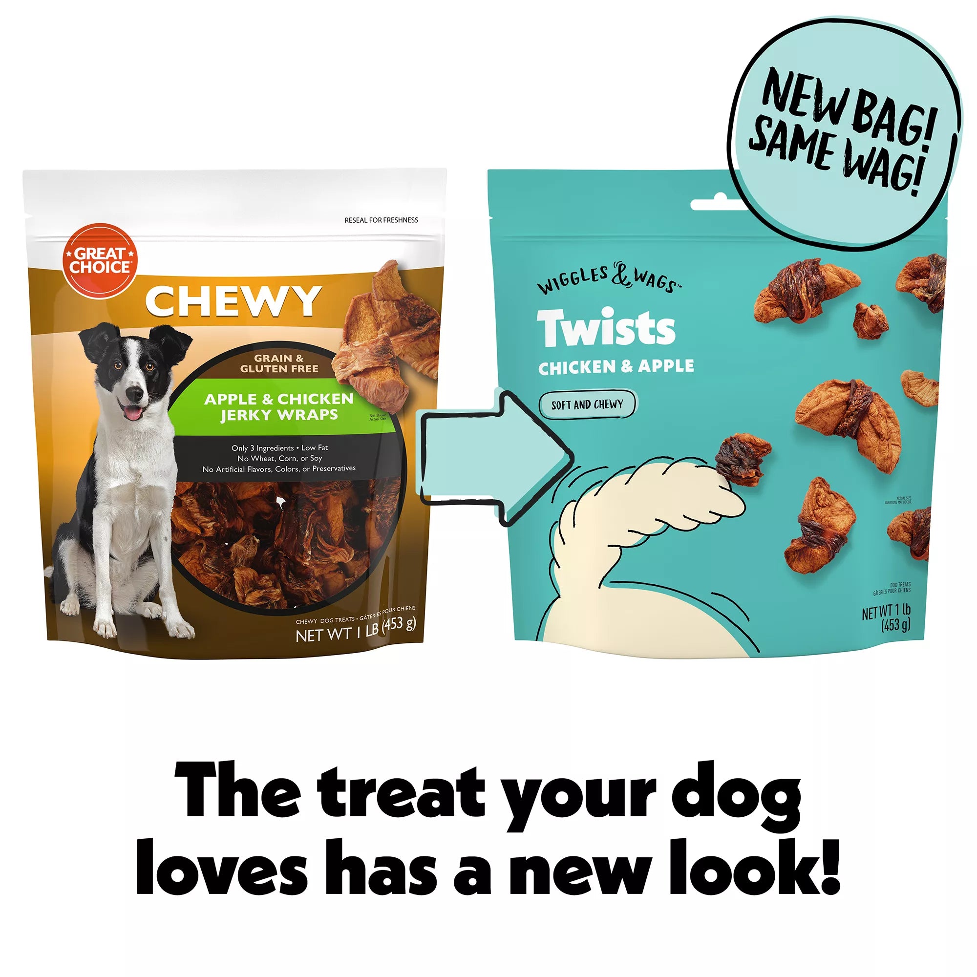 Wiggles & Wags Chicken & Apple Twists Dog Treats 16 OZ