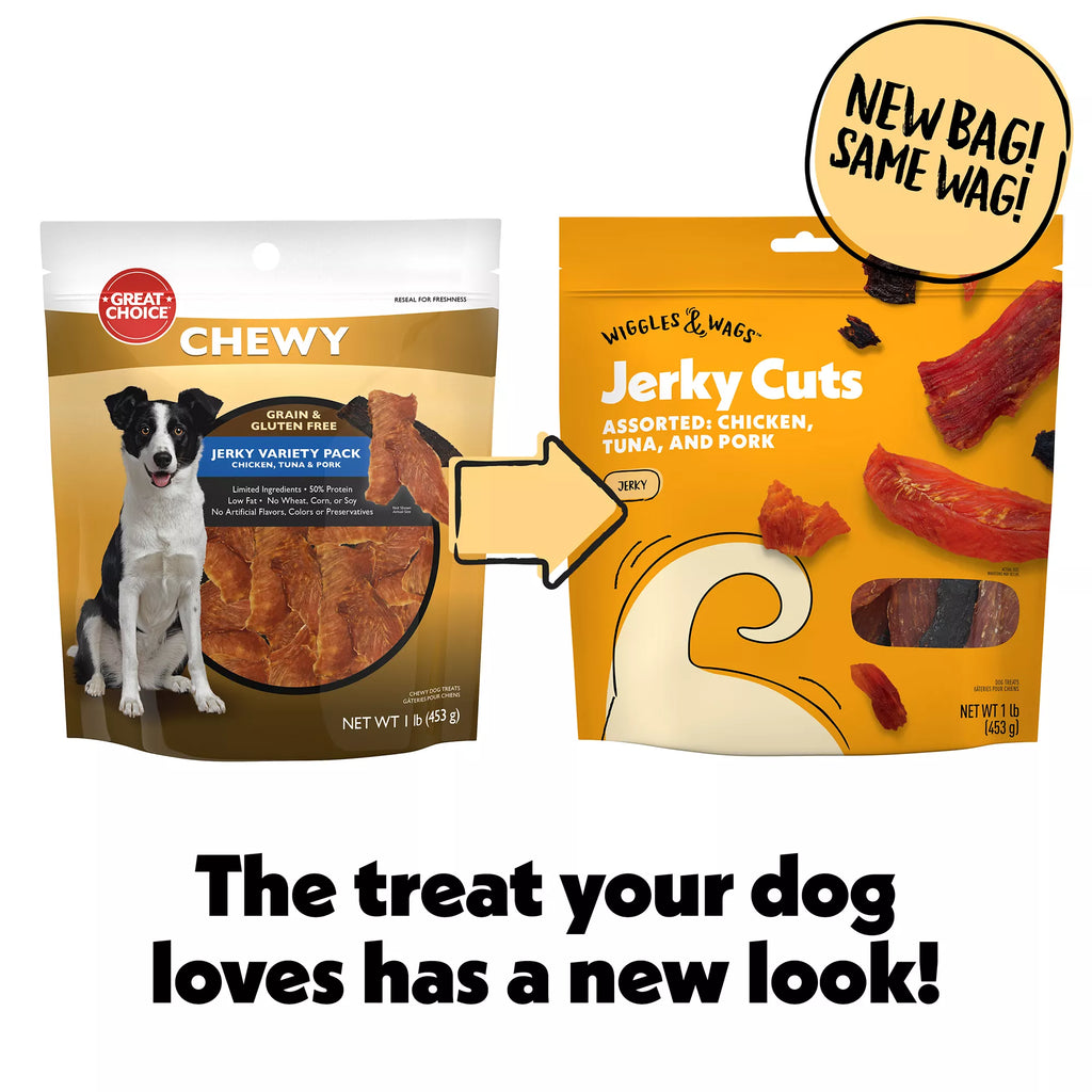 Wiggles & Wags Chicken, Tuna & Pork Jerky Cuts Dog Treats 16 OZ