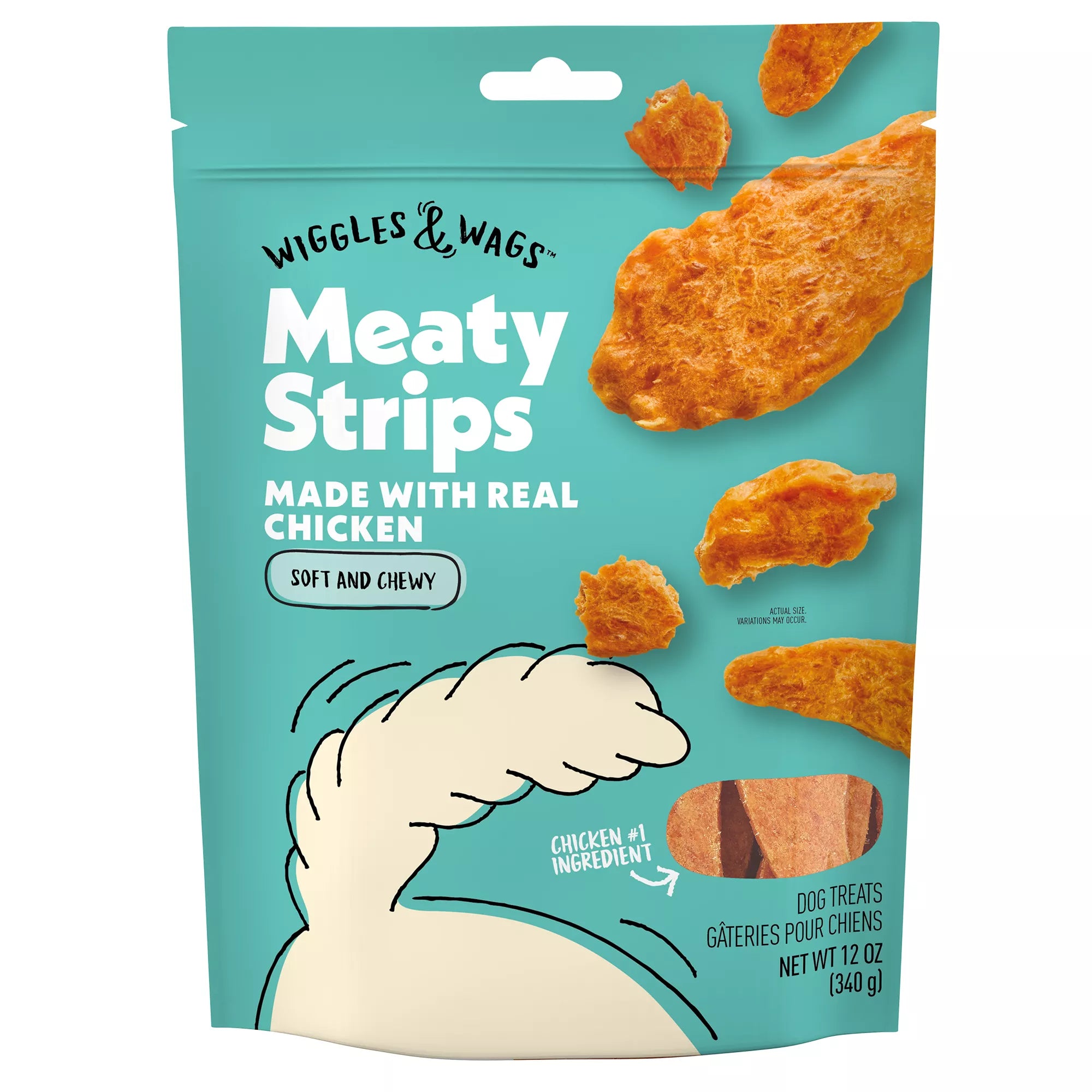 Wiggles & Wags Chicken Meaty Strips Dog Treats 12 OZ