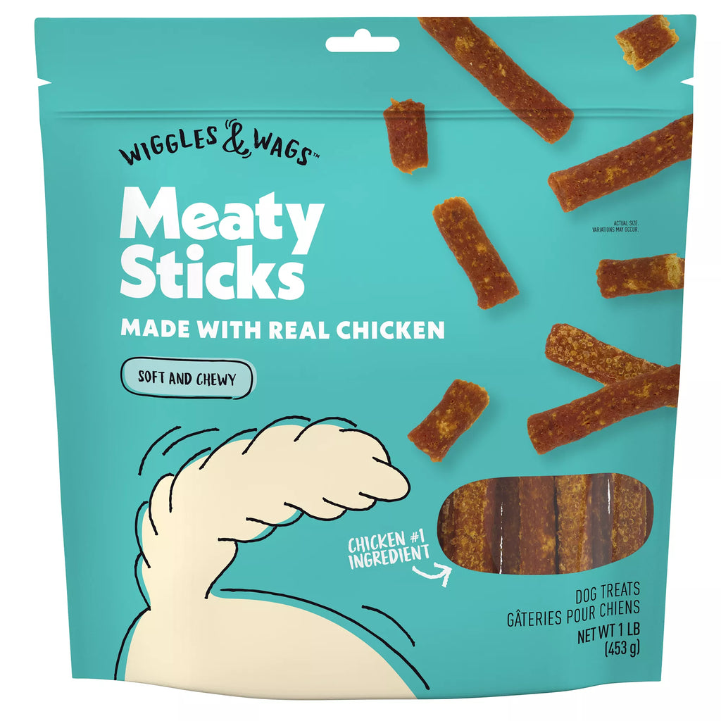 Wiggles & Wags Chicken Meaty Sticks Dog Treats 16 OZ