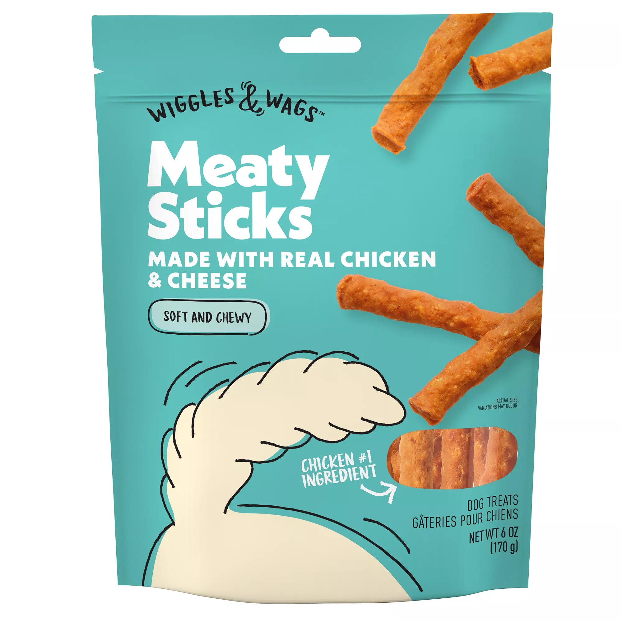 Wiggles & Wags Chicken & Cheese Meaty Sticks Dog Treats 6 OZ