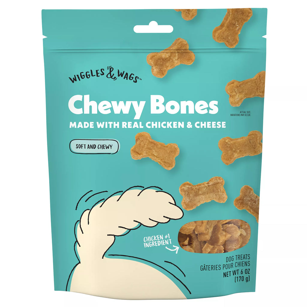 Wiggles & Wags Chicken & Cheese Chewy Bones Dog Treats 6 OZ