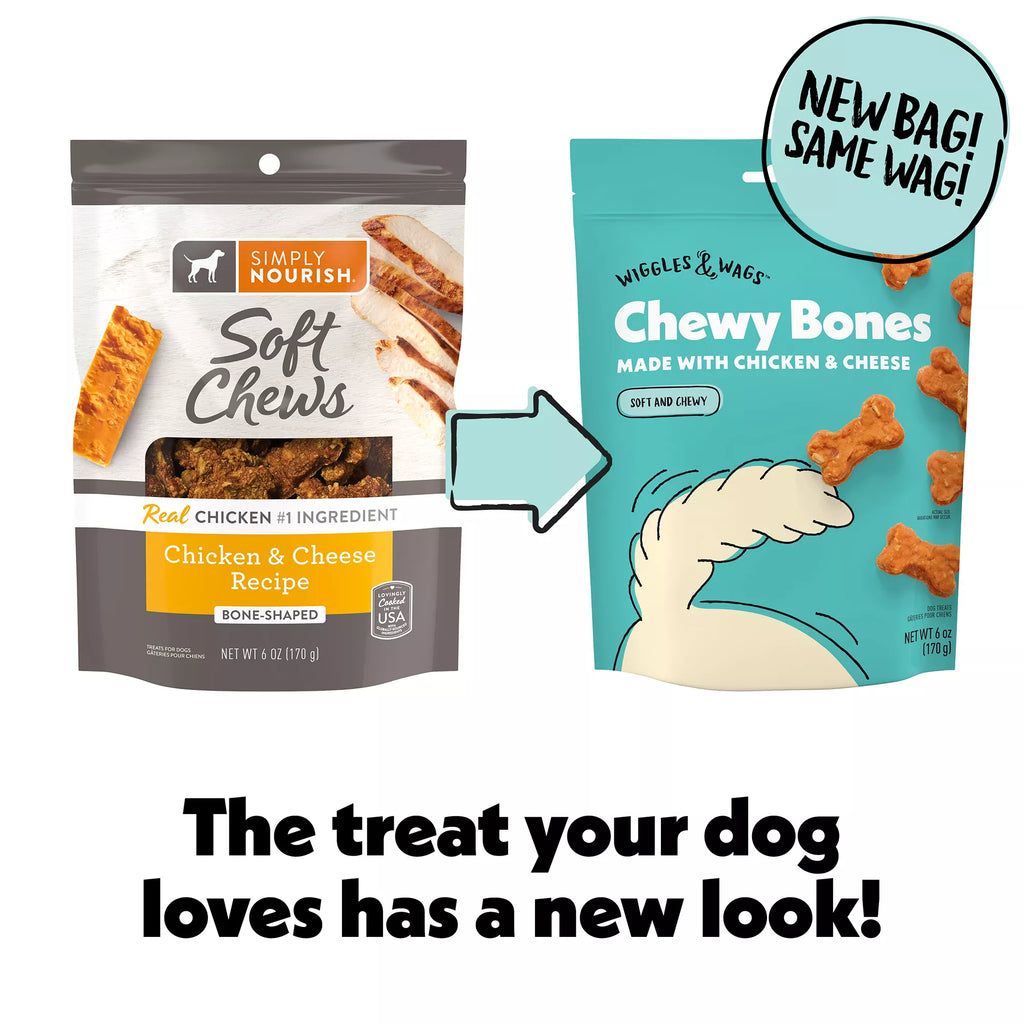 Wiggles & Wags Chicken & Cheese Chewy Bones Dog Treats 6 OZ