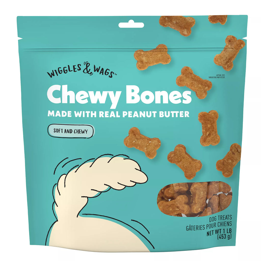 Wiggles & Wags Peanut Butter Chewy Bones Dog Treats 16 OZ