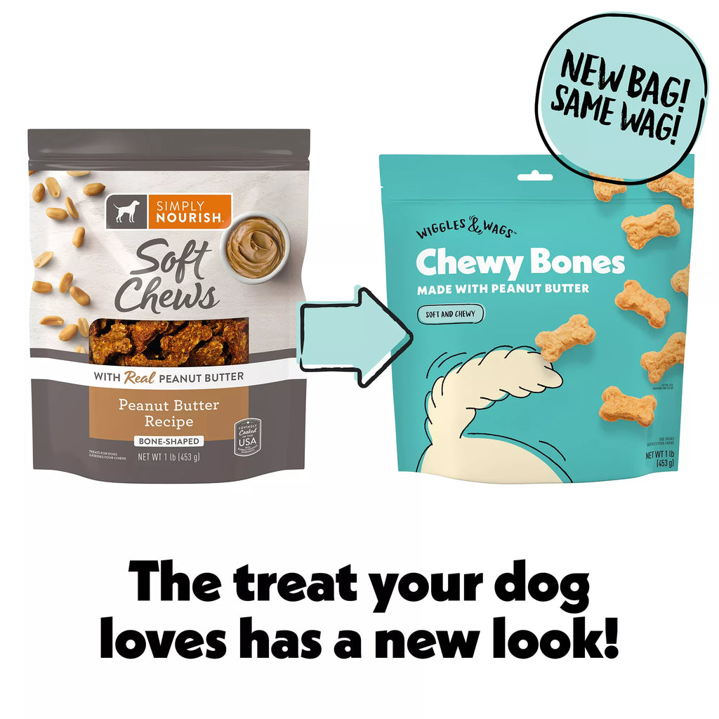 Wiggles & Wags Peanut Butter Chewy Bones Dog Treats 16 OZ