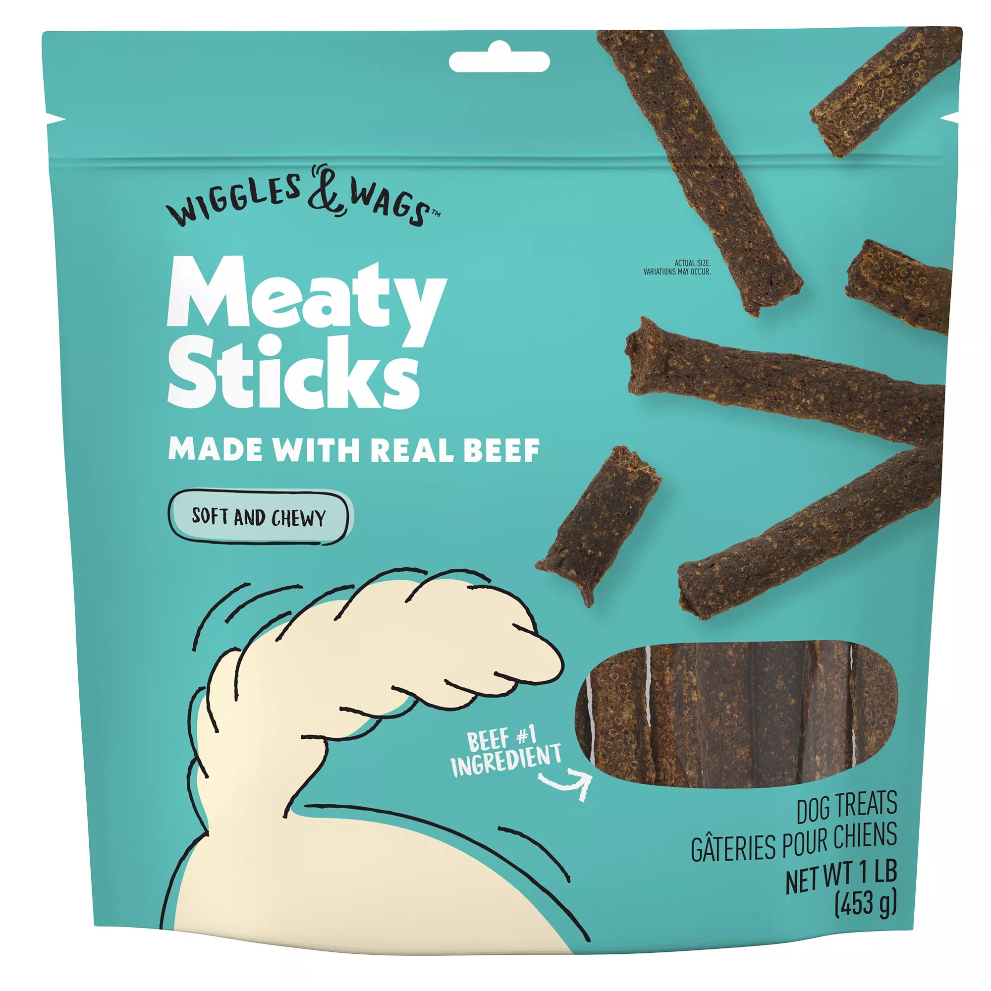 Wiggles & Wags Beef Meaty Sticks Dog Treats 16 OZ