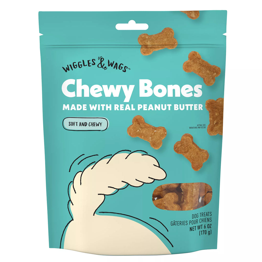 Wiggles & Wags Peanut Butter Chewy Bones Dog Treats 6 OZ