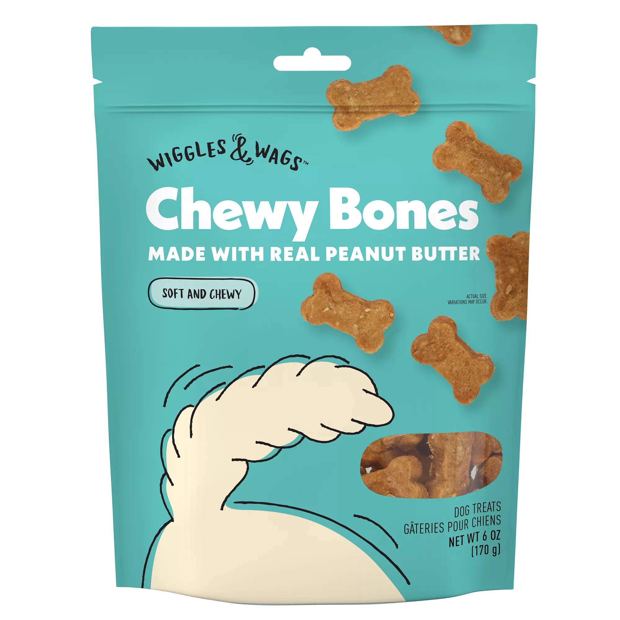 Wiggles & Wags Peanut Butter Chewy Bones Dog Treats 6 OZ