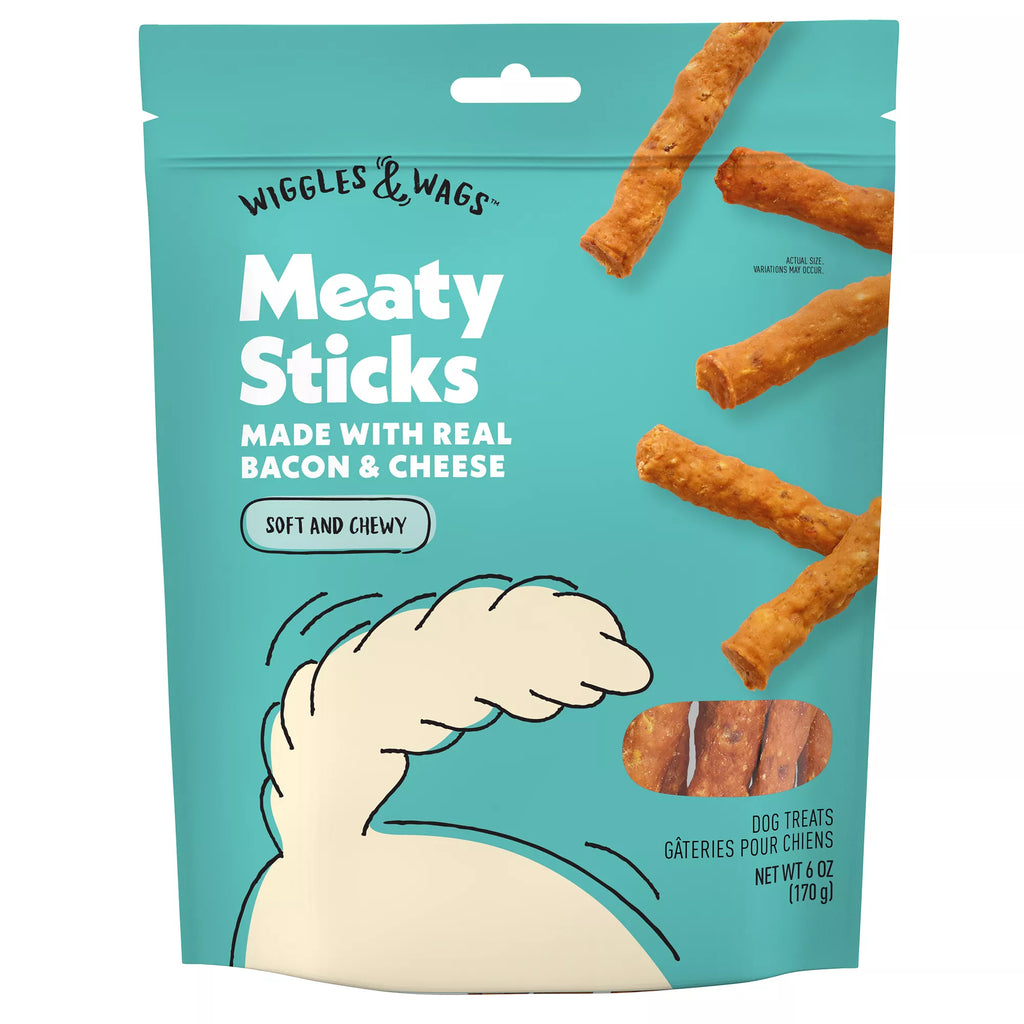 Wiggles & Wags Bacon & Cheese Meaty Sticks Dog Treats 6 OZ