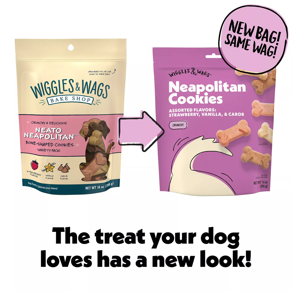 Wiggles & Wags Strawberry, Vanilla & Carob Neopolitan Cookies Dog Treats 14 OZ