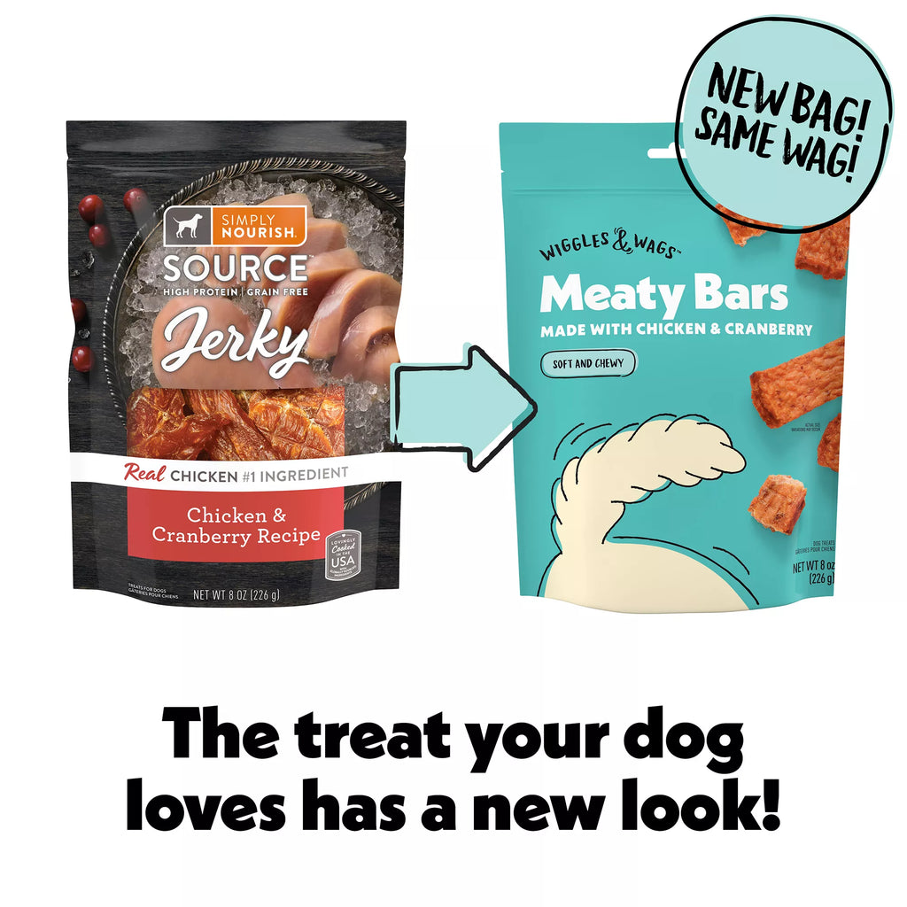 Wiggles & Wags Chicken and Cranberry Meaty Bars Dog Treats 8 OZ