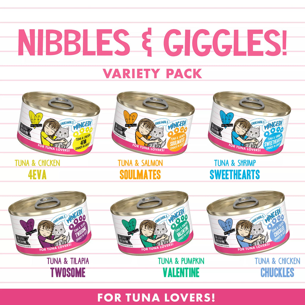 Weruva BFF Nibbles & Giggles Wet Cat Food - Adult - Grain-Free Pet Food, Minced, 12 Count, Pet Food Variety Pack, 36 Oz