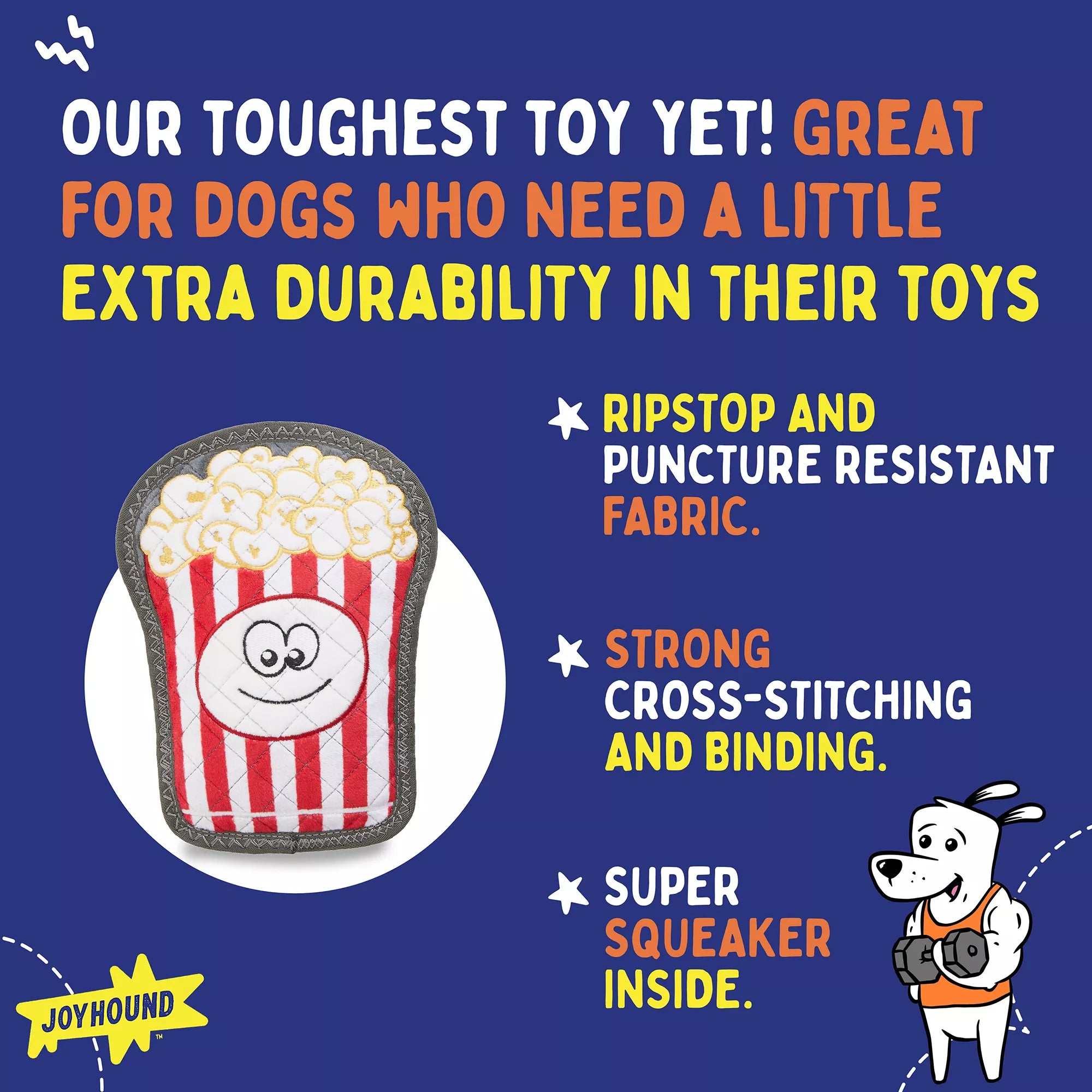 Joyhound Rip Roarin' Tough Popcorn Dog Toy