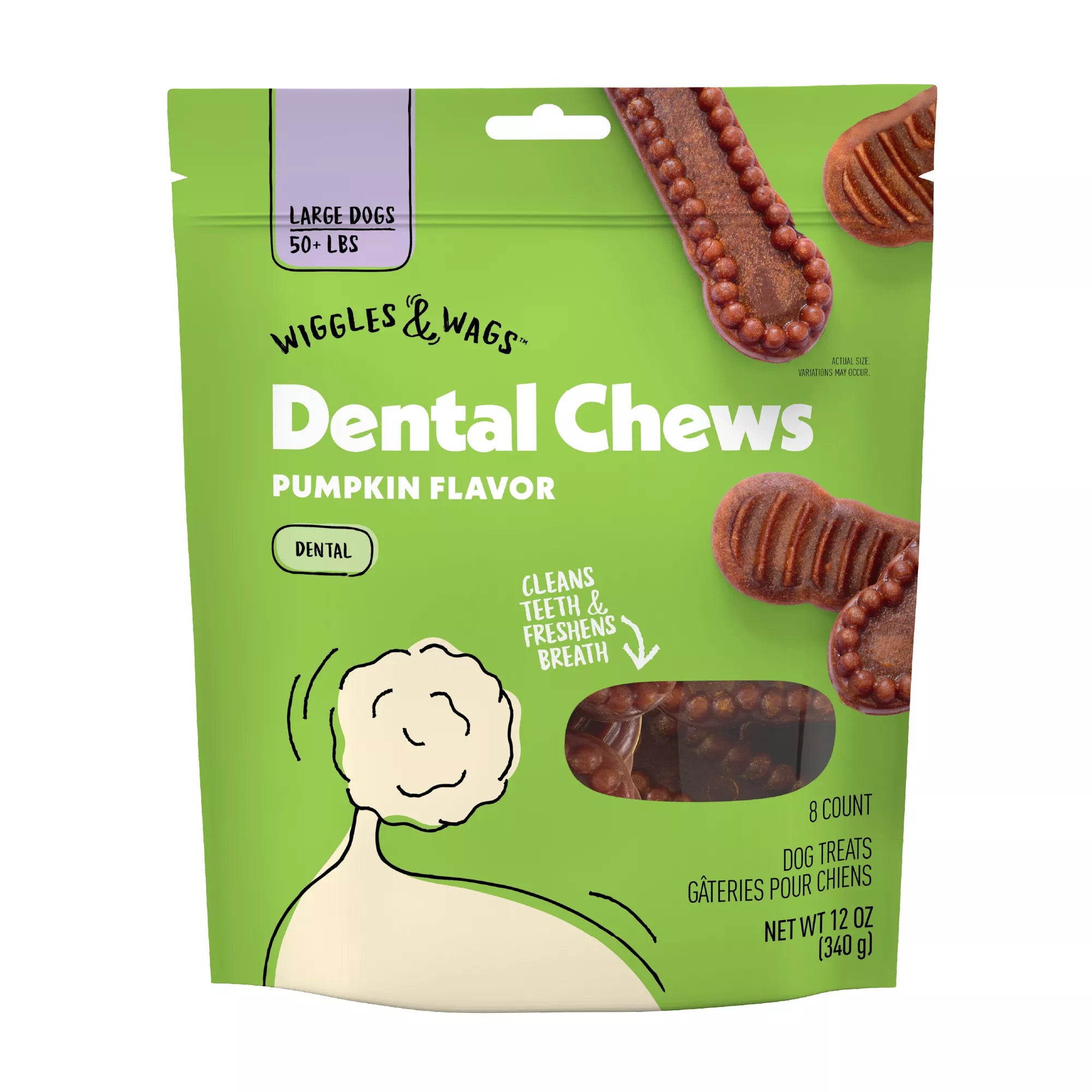 Wiggles & Wags Pumpkin Dental Chews Dog Treats 12 OZ