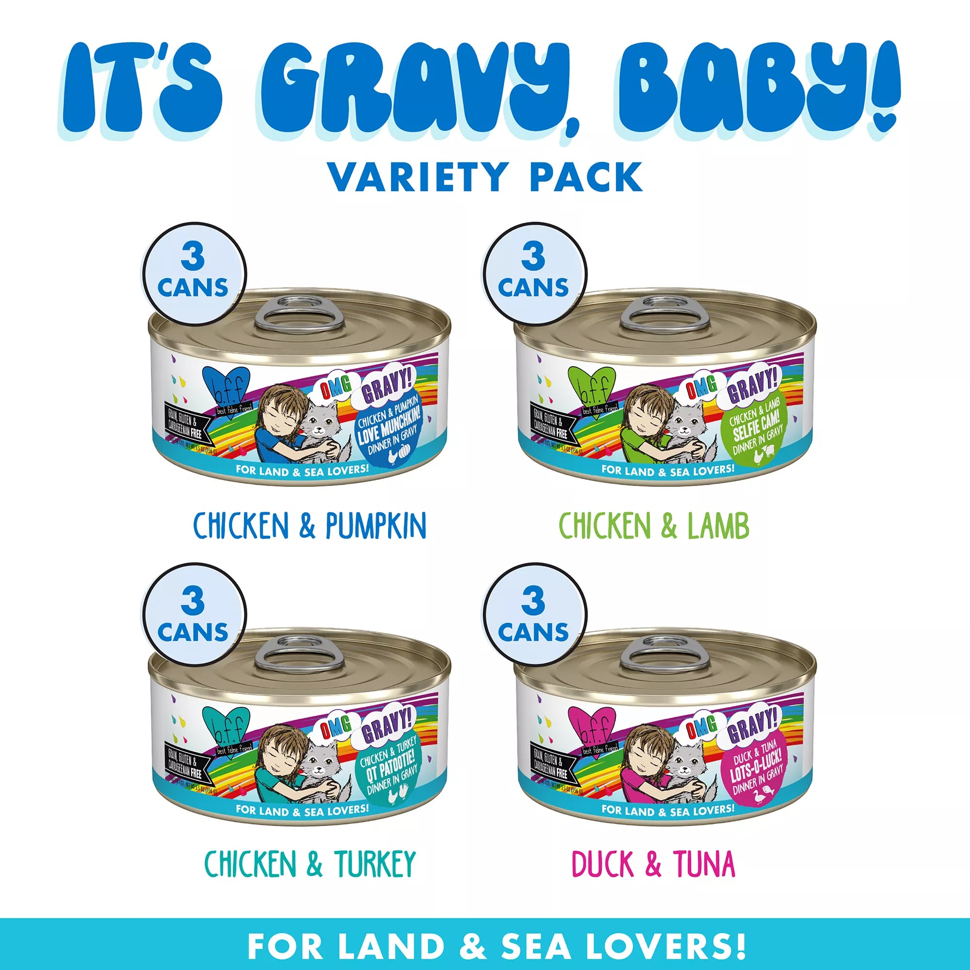 Weruva BFF It's Wet Pet Food in Gravy Baby Wet Cat Food - Adult - Grain-Free Pet Food, 12 Count, Pet Food Variety Pack, 66 Oz