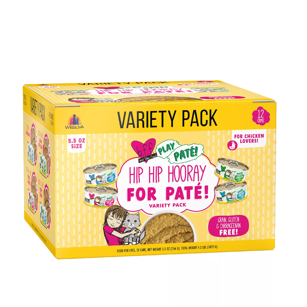 Weruva BFF Hip Hip Hooray For Pate! Wet Cat Food - Adult - Grain-Free Pet Food, 12 Ct, Pet Food Variety Pack, 66 Oz