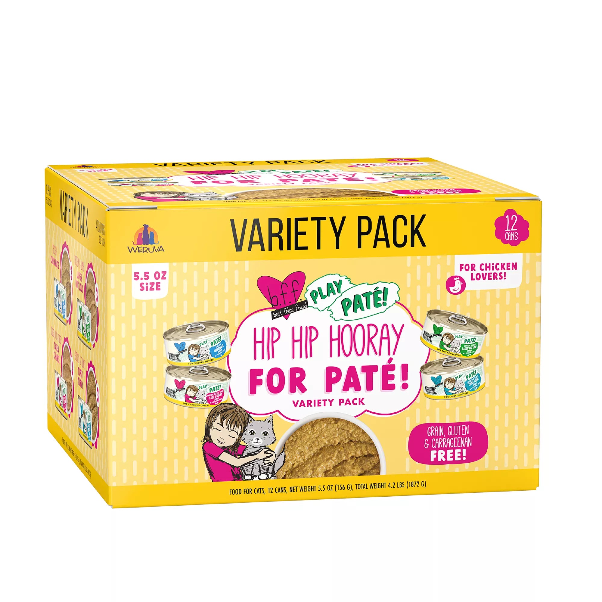 Weruva BFF Hip Hip Hooray For Pate! Wet Cat Food - Adult - Grain-Free Pet Food, 12 Ct, Pet Food Variety Pack, 66 Oz