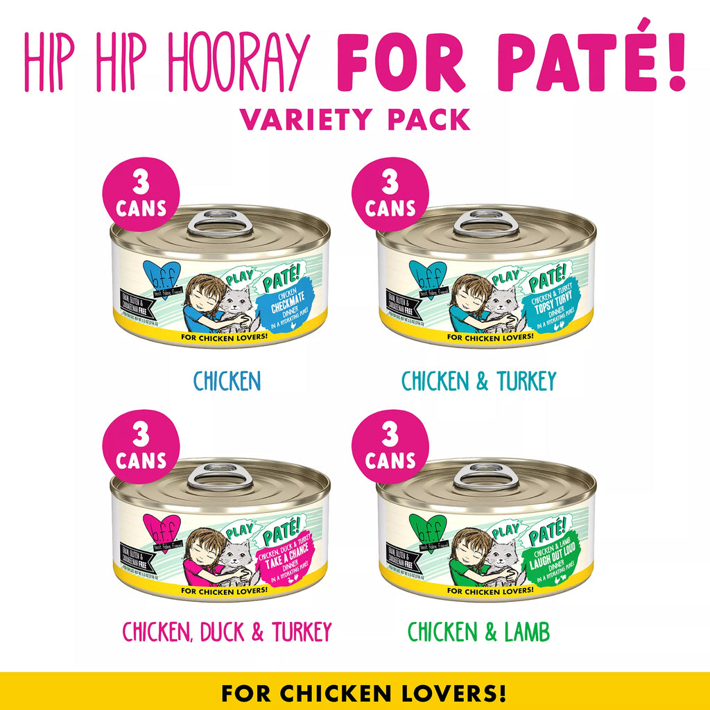 Weruva BFF Hip Hip Hooray For Pate! Wet Cat Food - Adult - Grain-Free Pet Food, 12 Ct, Pet Food Variety Pack, 66 Oz