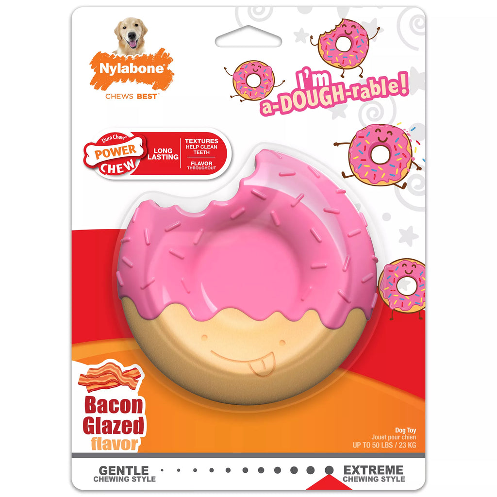 Nylabone Power Chew Donut Dog Toy, Bacon Glazed Flavor