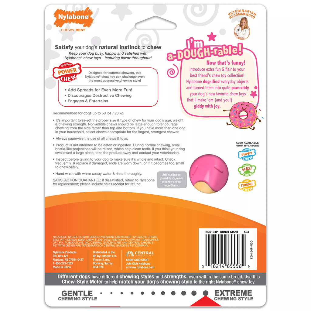 Nylabone Power Chew Donut Dog Toy, Bacon Glazed Flavor