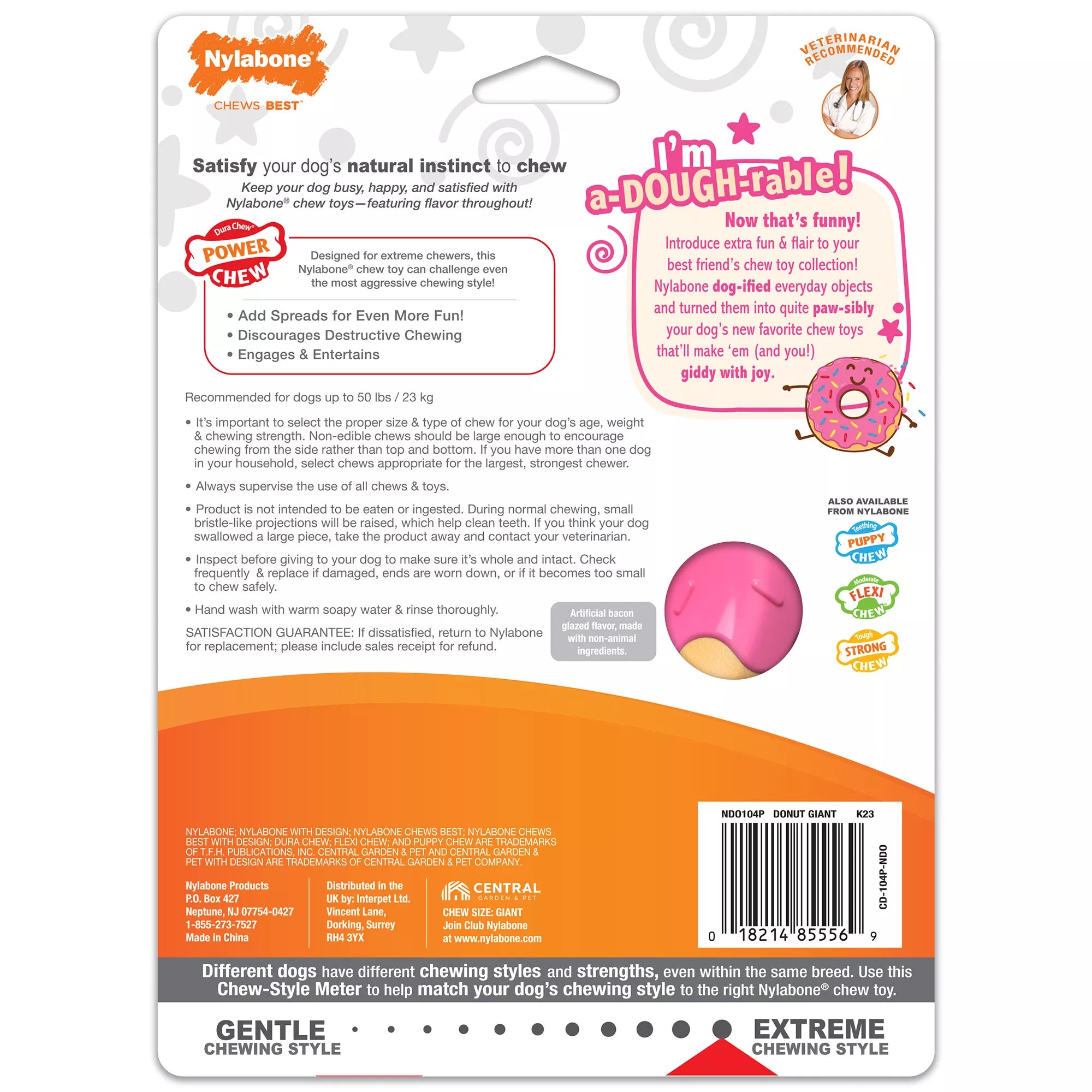 Nylabone Power Chew Donut Dog Toy, Bacon Glazed Flavor