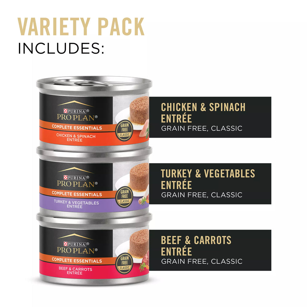 Purina Pro Plan Complete Essentials Adult Pate - Pet Food Variety Pack, 24 CT, 72 OZ