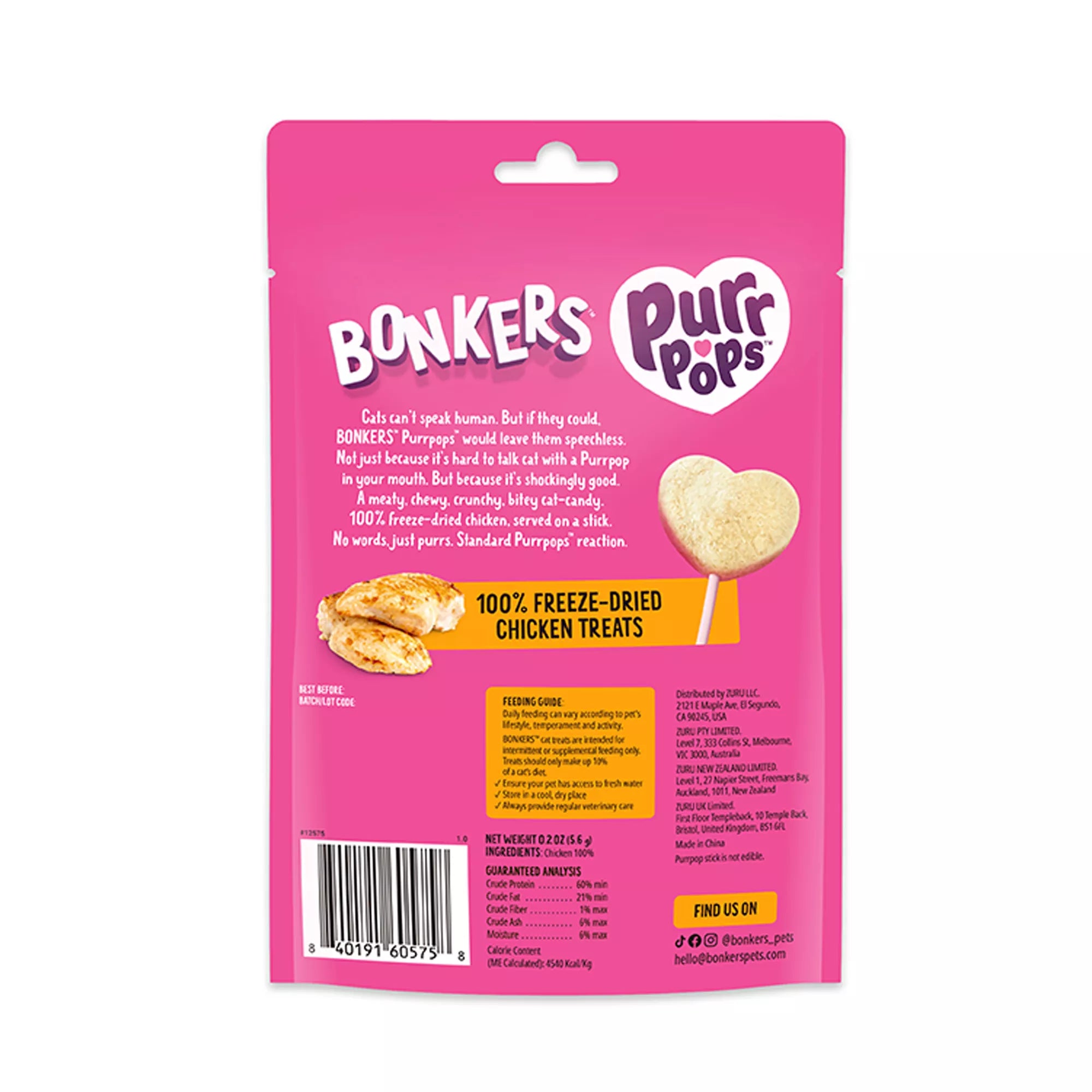 Bonkers Purr Pops Lickable Cat Treats - Chicky Licks