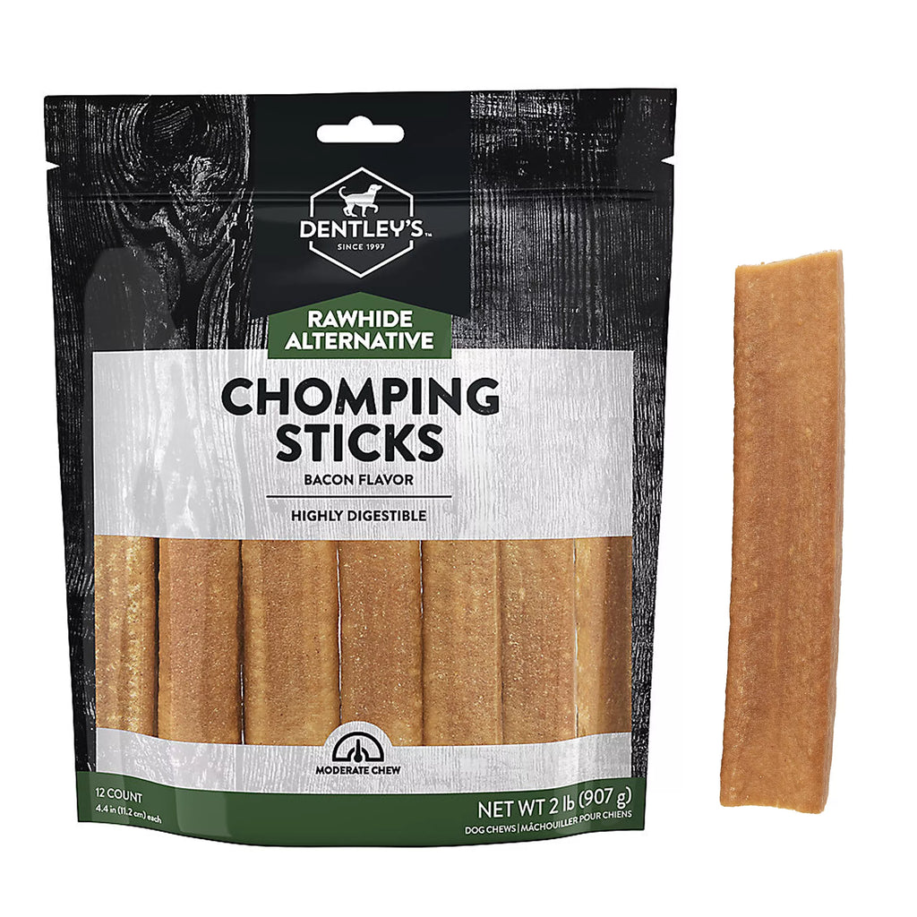 Dentley's Rawhide Alternative Chomping Sticks Bacon 4 Inch 12 Count 2 LB