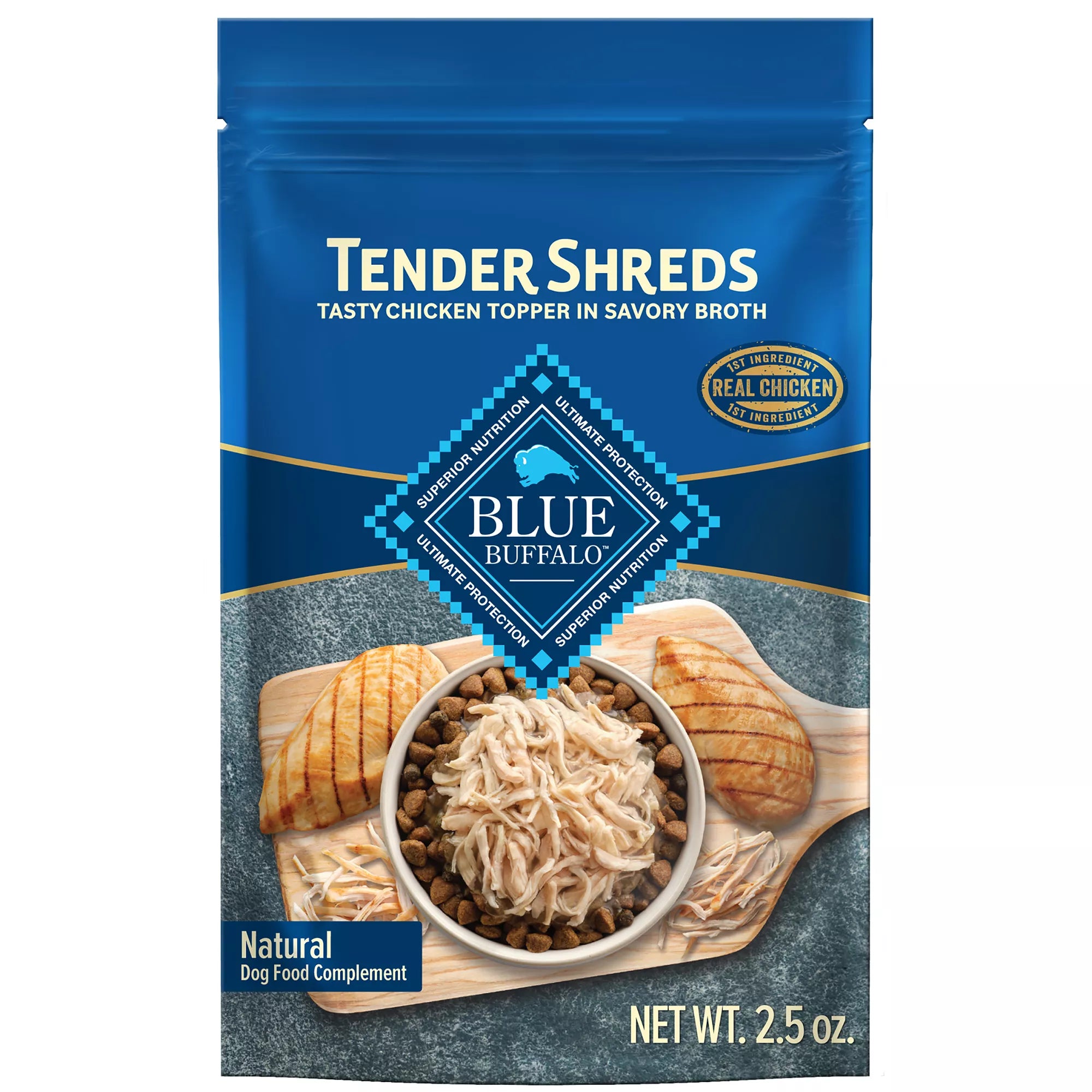 Blue Buffalo Tender Shreds Chicken in Savory Broth All Life Stages Dog Food Topper - 2.5 oz