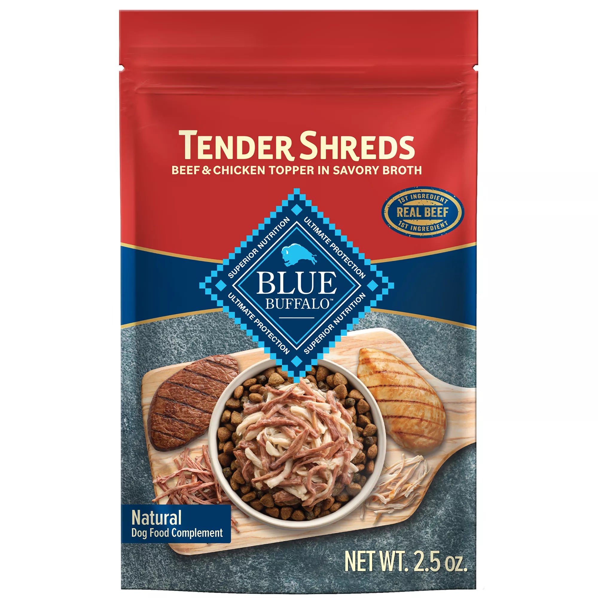 Blue Buffalo Tender Shreds Beef & Chicken in Savory Broth All Life Stages Dog Food Topper - 2.5 oz