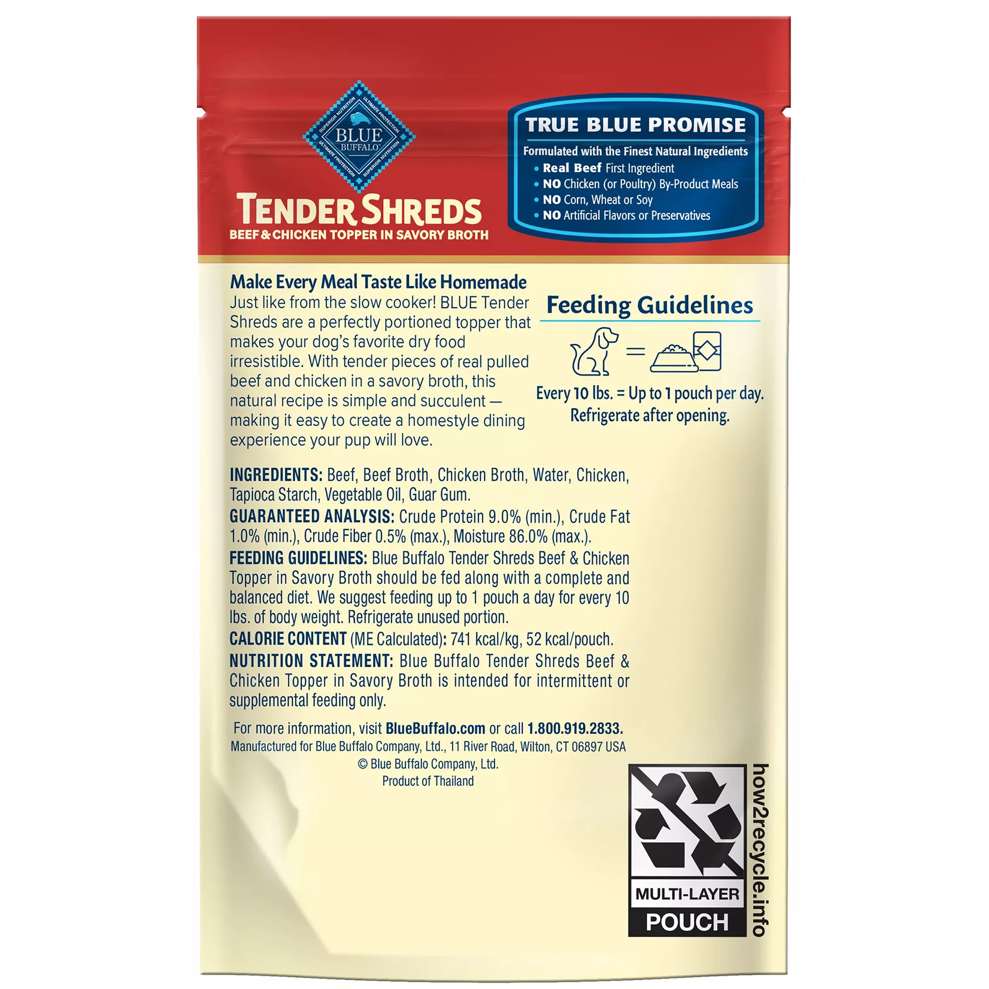 Blue Buffalo Tender Shreds Beef & Chicken in Savory Broth All Life Stages Dog Food Topper - 2.5 oz