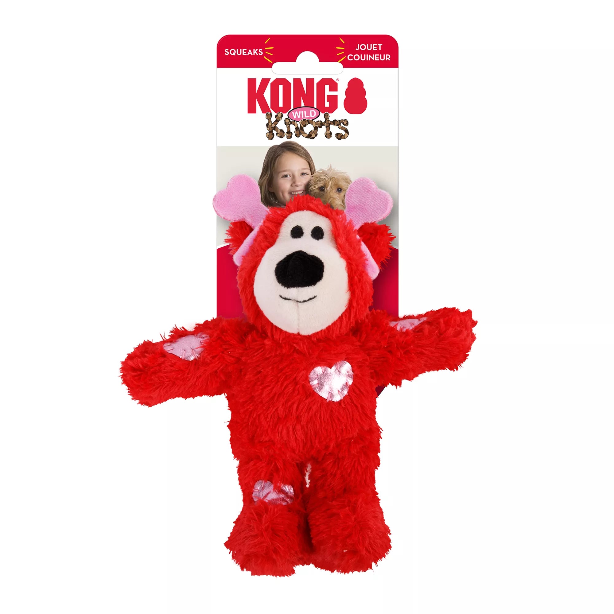 KONG Valentine's Day Wild Knots Bear Dog Toy Plush for Interactive Play